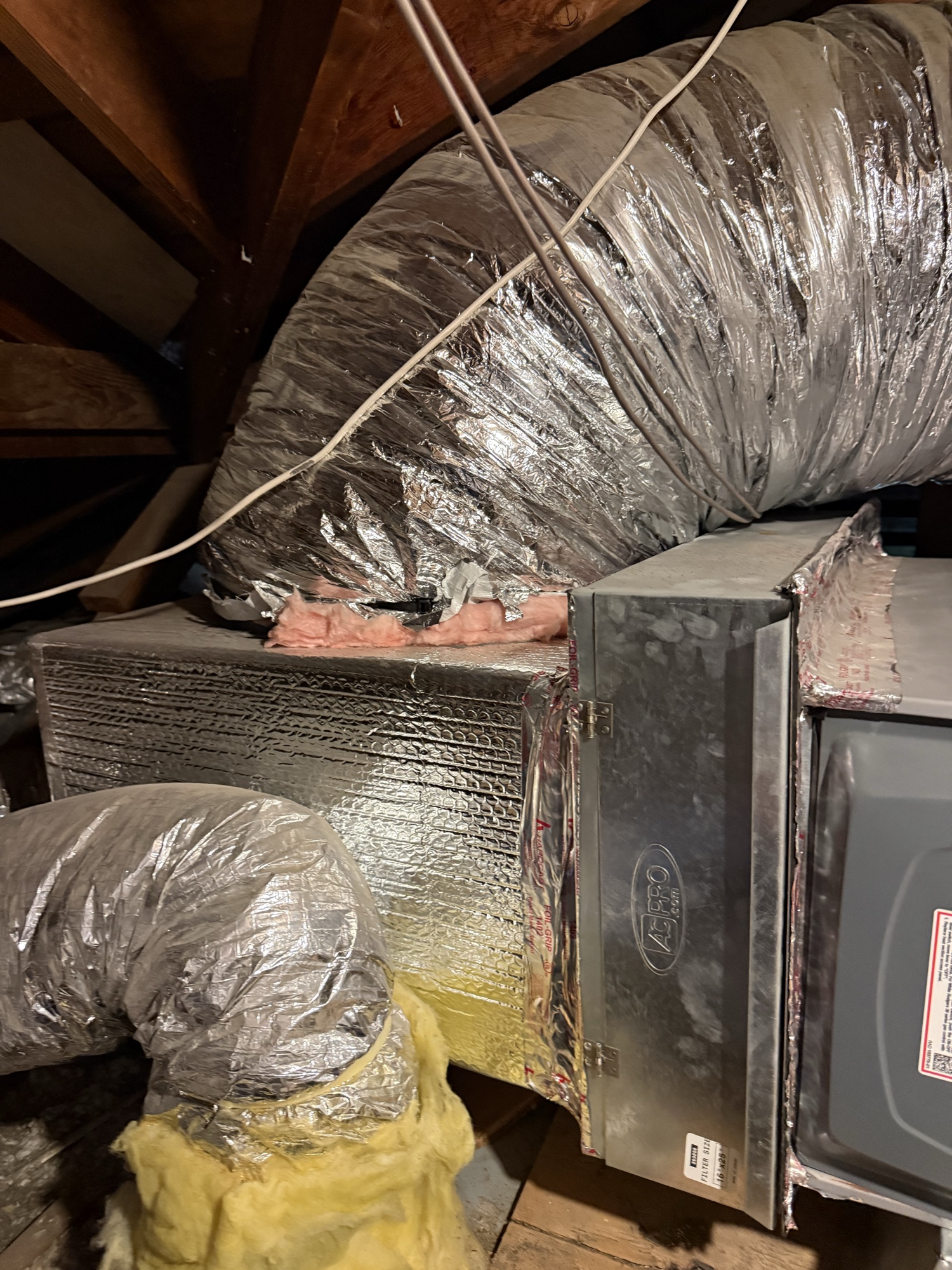 Air handler unit and flex duct system in attic