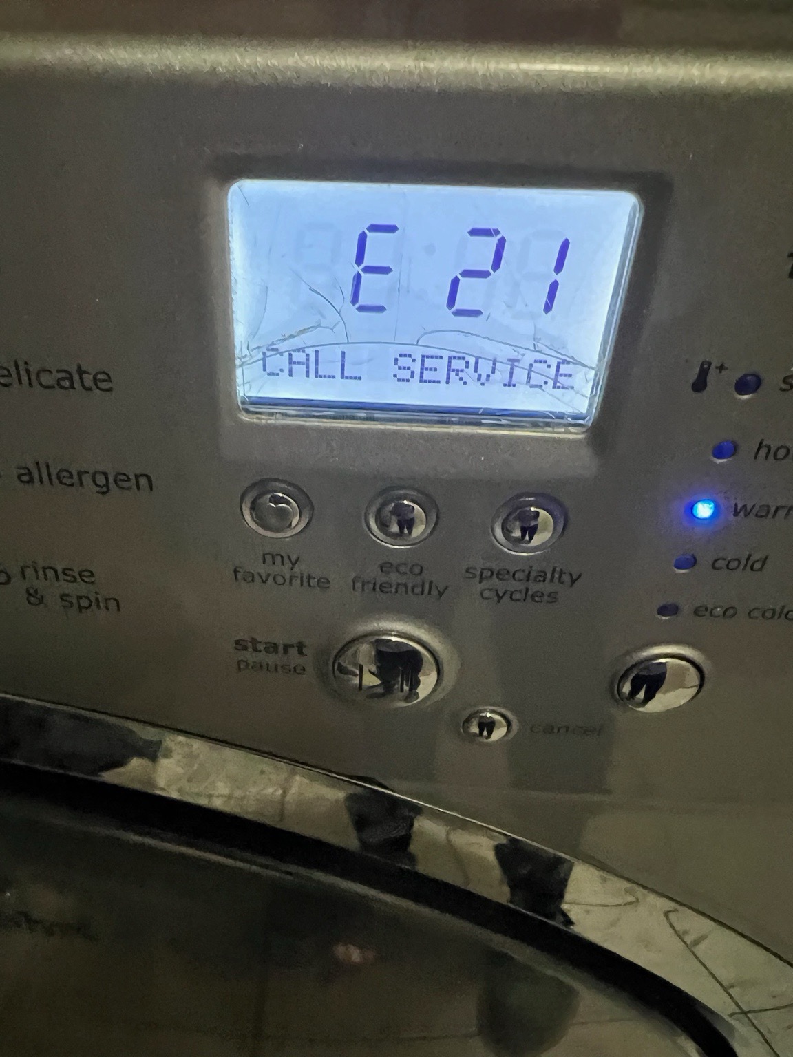 Washer displaying E21 error code requiring service